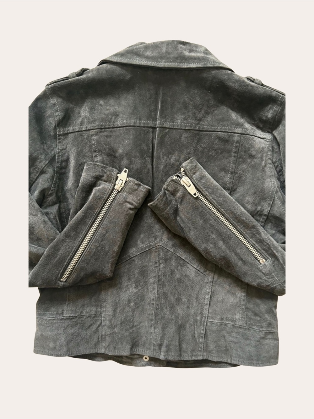 Blank NYC SL8 Charcoal Gray Cropped Suede Moto Jacket Silver Zip Size Small - Picture 9 of 14